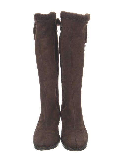 Sergio Rossi Suede Fur Trim Riding Boots