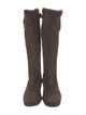 Sergio Rossi Suede Fur Trim Riding Boots