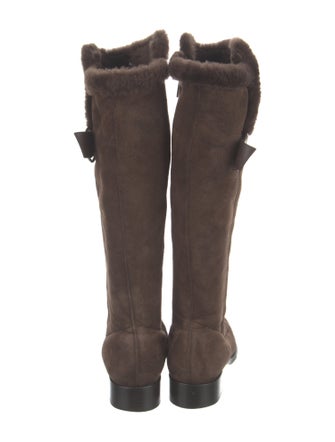 Sergio Rossi Suede Fur Trim Riding Boots