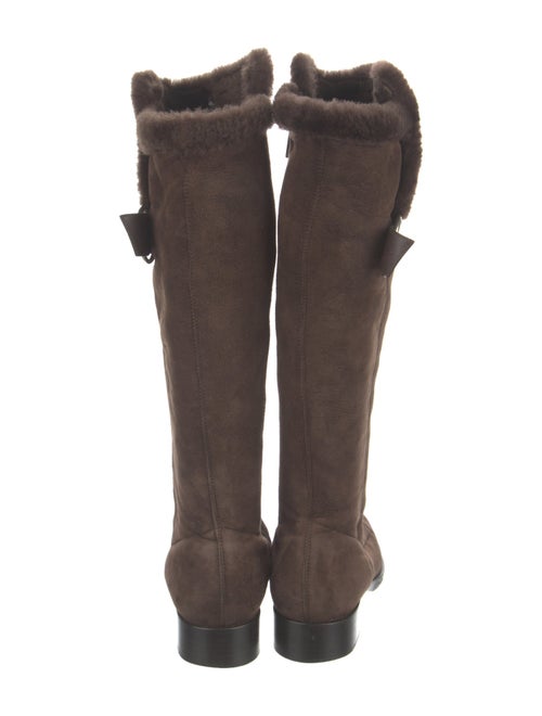 Sergio Rossi Suede Fur Trim Riding Boots