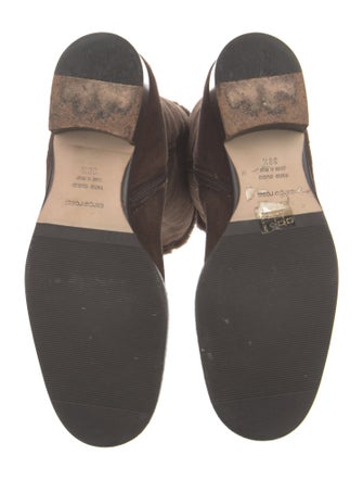 Sergio Rossi Suede Fur Trim Riding Boots