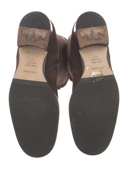 Sergio Rossi Suede Fur Trim Riding Boots