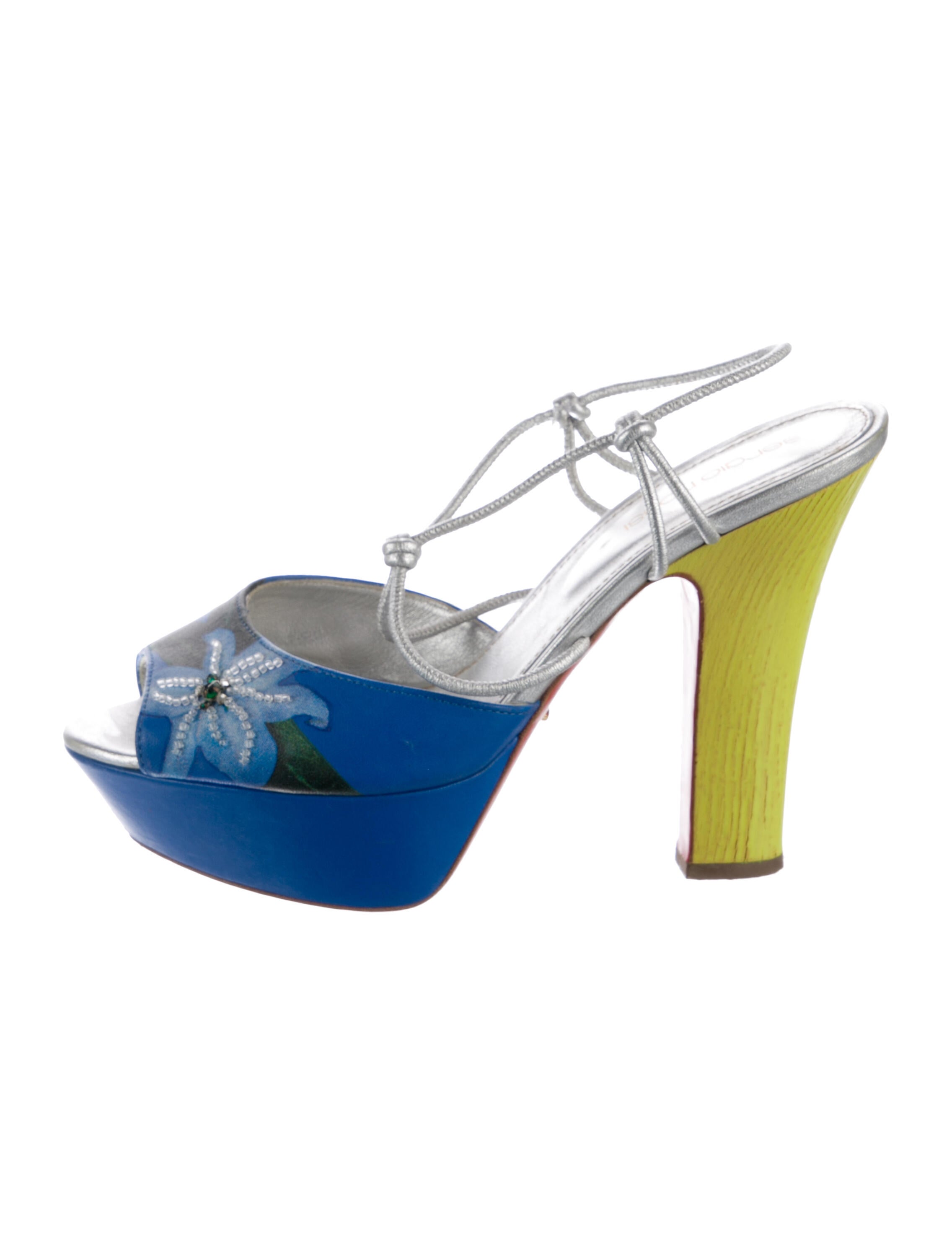 Sergio Rossi Leather Colorblock Pattern Slingback Sandals