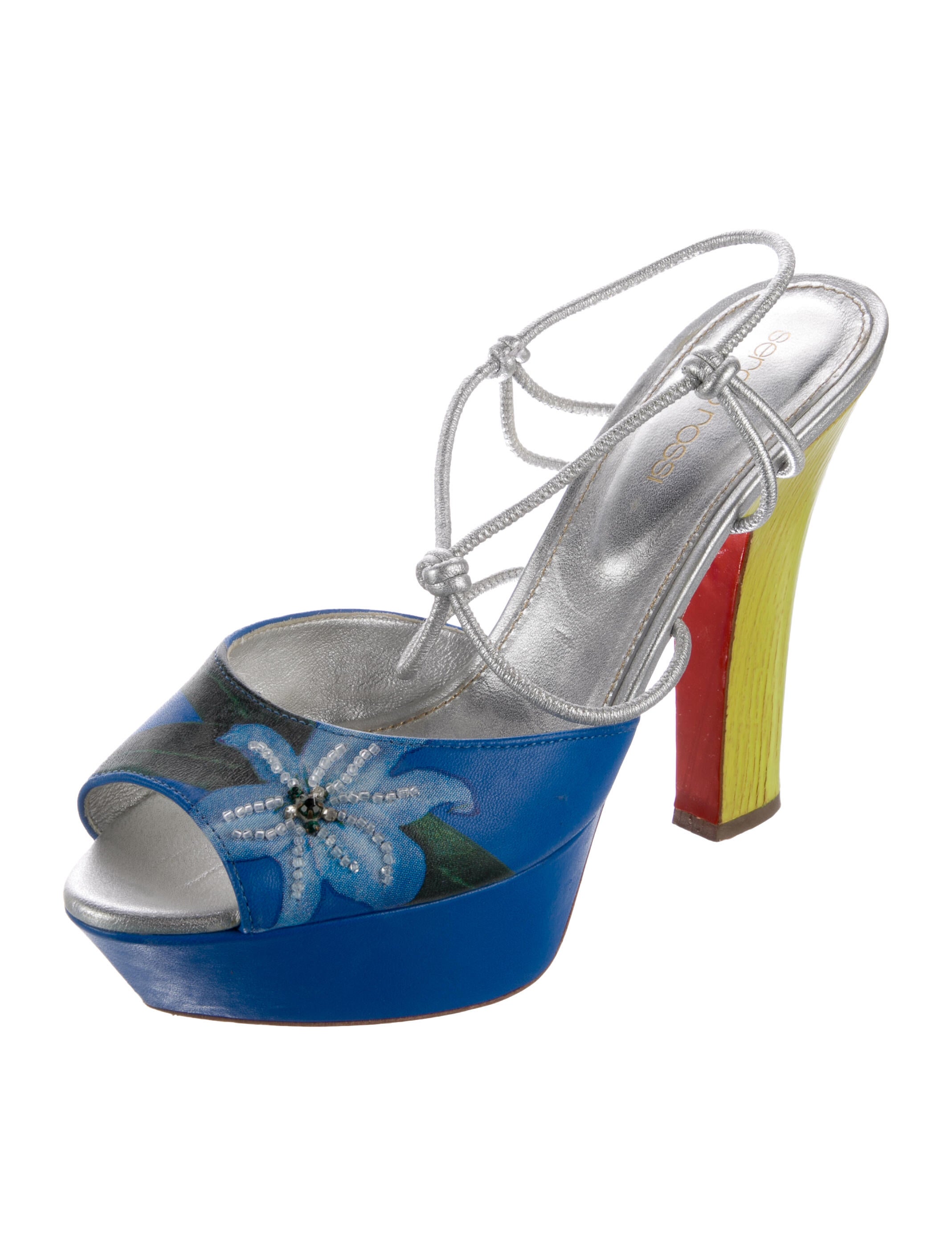 Sergio Rossi Leather Colorblock Pattern Slingback Sandals