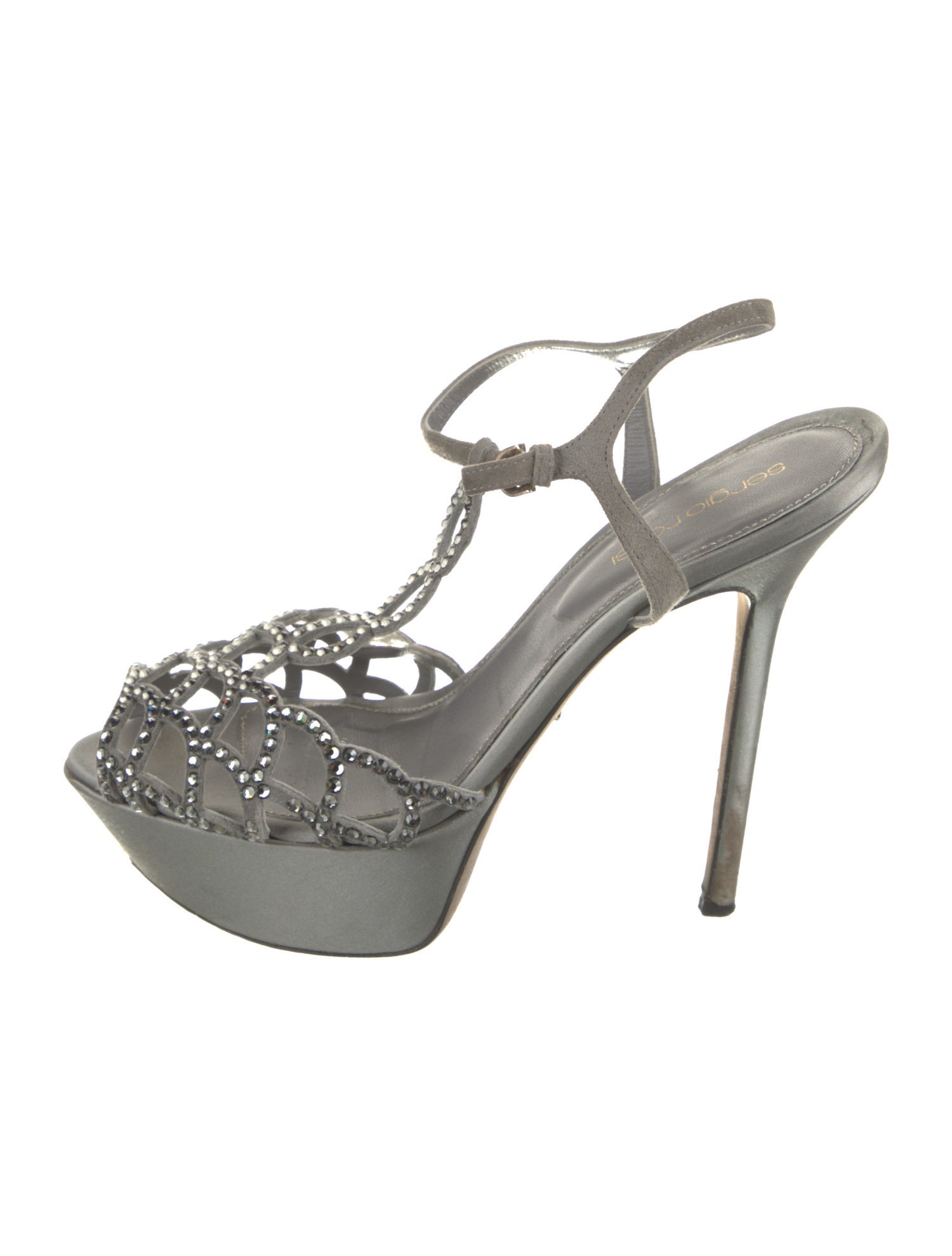 Sergio Rossi Suede Crystal Embellishments T-Strap Pumps