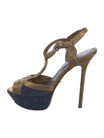 Sergio Rossi Suede Printed T-Strap Sandals