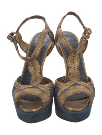 Sergio Rossi Suede Printed T-Strap Sandals