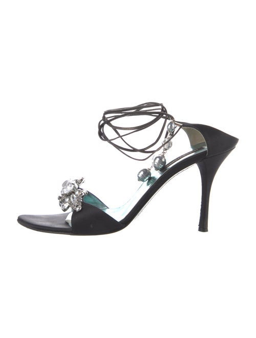 Sergio Rossi Satin Crystal Embellishments Slingback Sandals