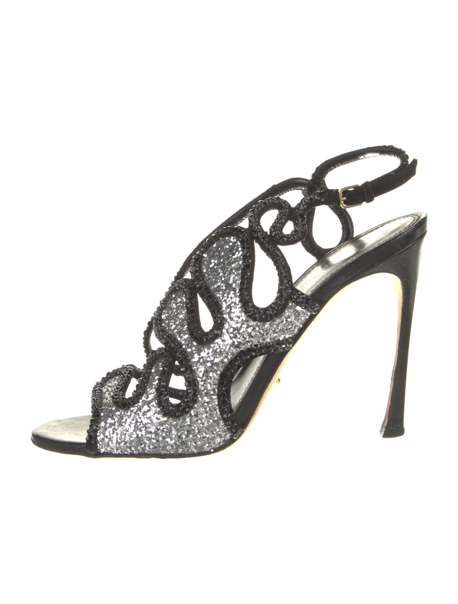 Sergio Rossi Leather Crystal Embellishments Slingback Sandals