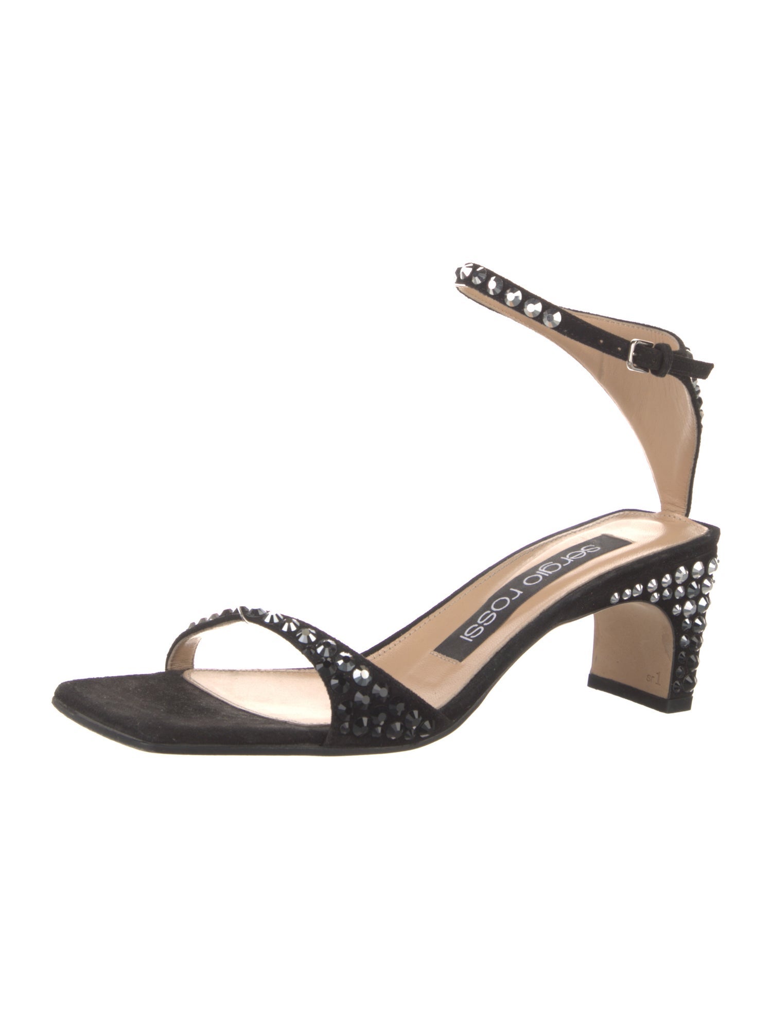 Sergio Rossi Suede Crystal Embellishments Sandals