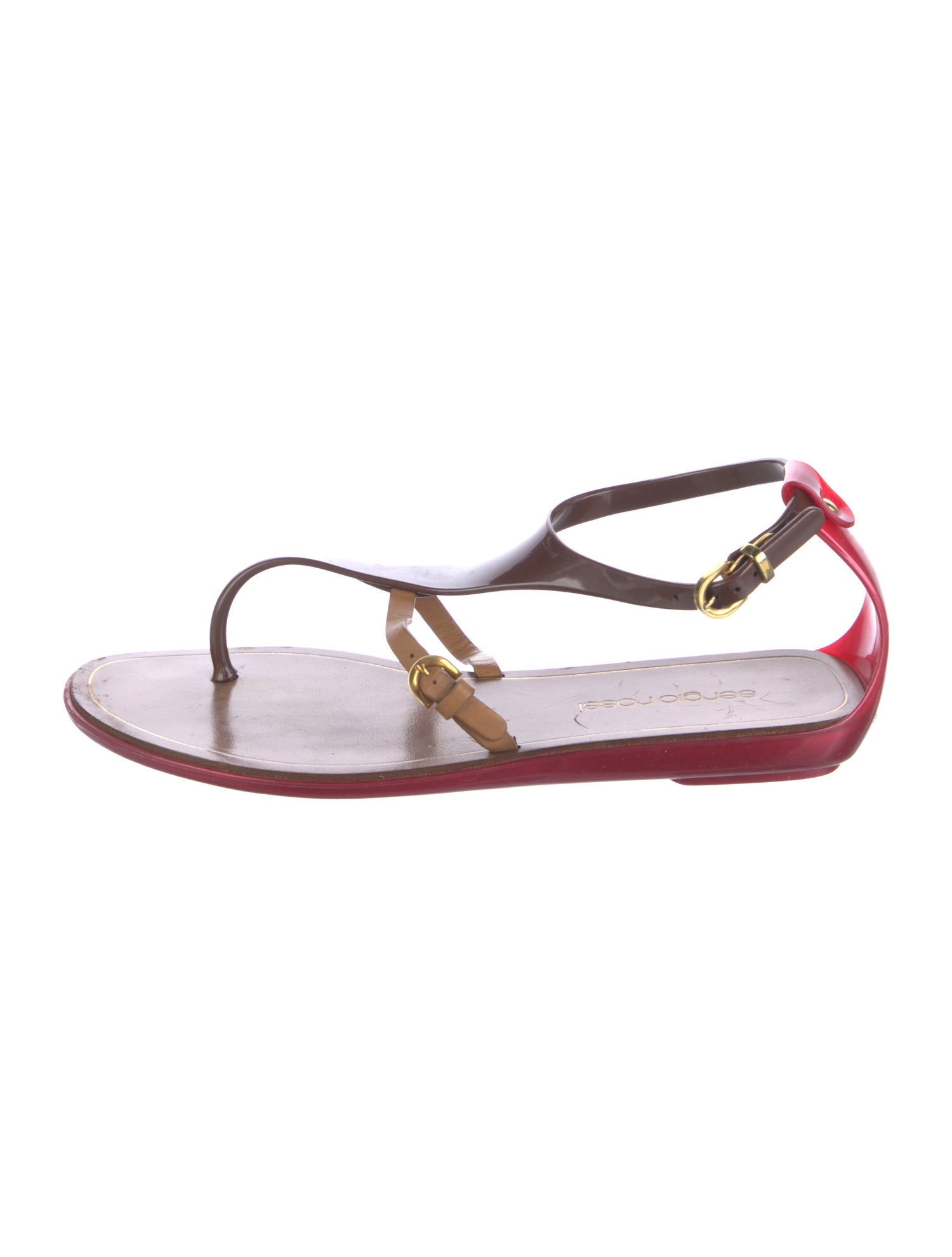 Sergio Rossi Rubber T-Strap Sandals