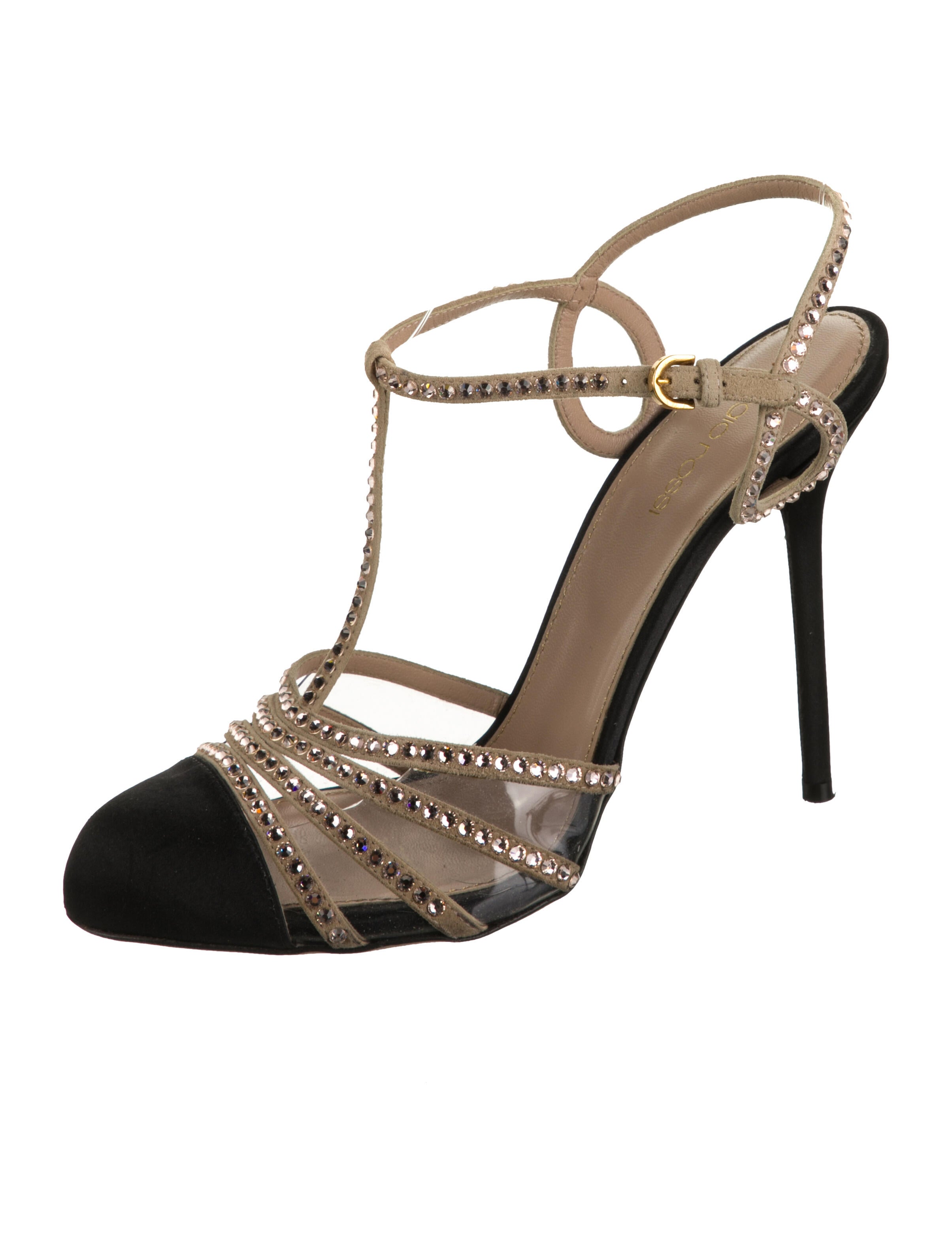 Sergio Rossi Leather Colorblock Pattern T-Strap Pumps