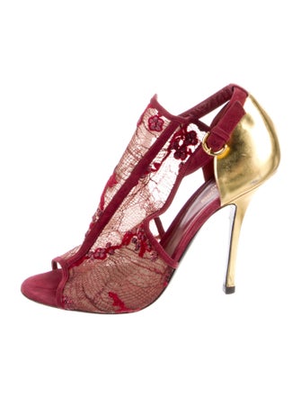 Sergio Rossi Mesh Animal Print T-Strap Sandals