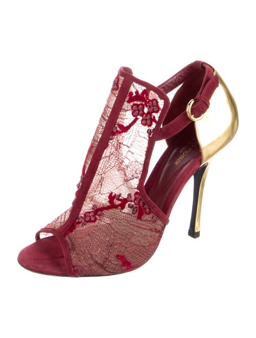 Sergio Rossi Mesh Animal Print T-Strap Sandals