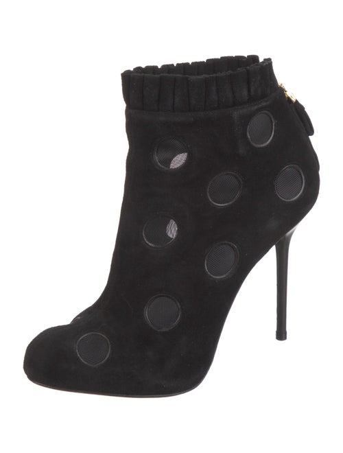 Sergio Rossi Suede Mesh Accents Lace-Up Boots