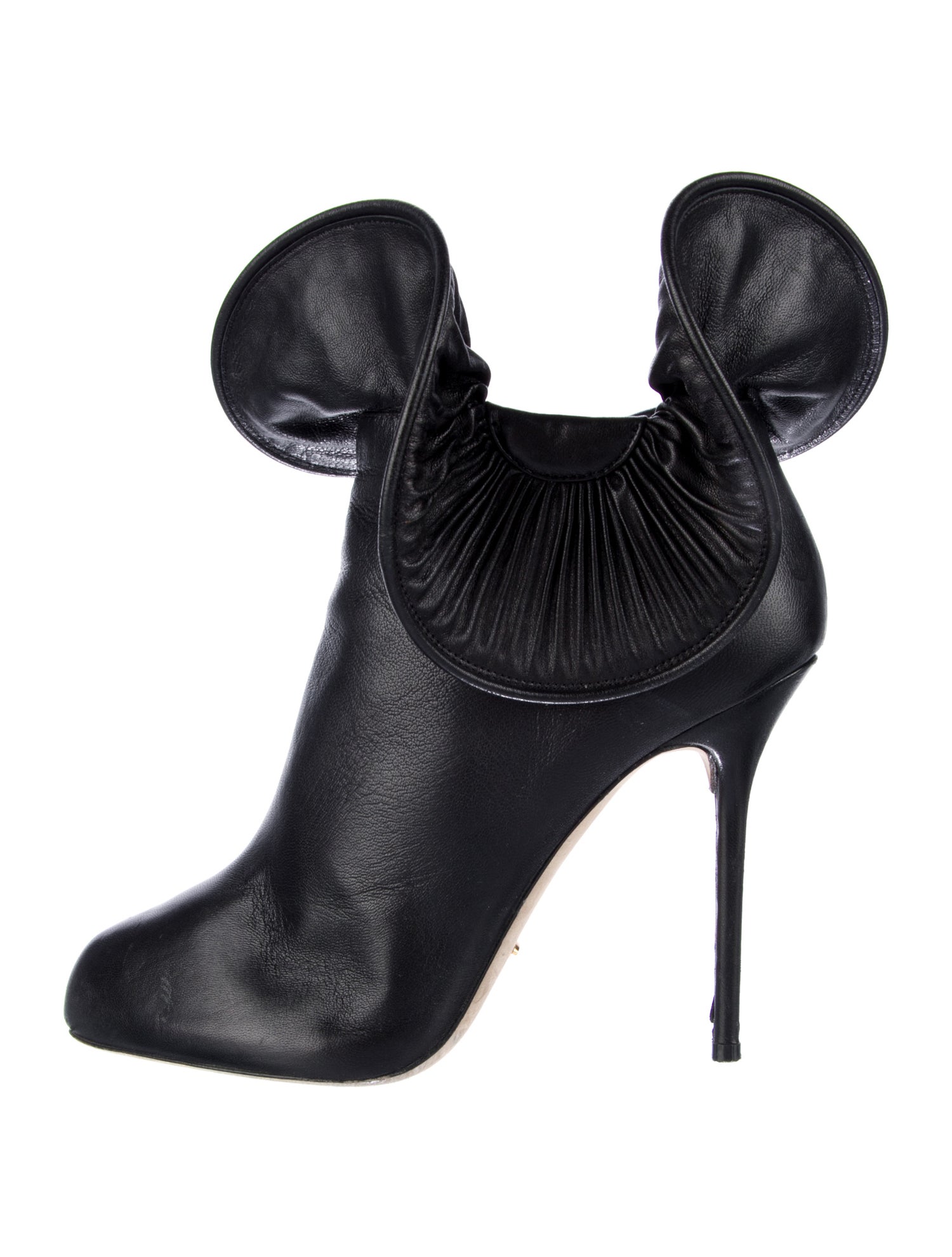 Sergio Rossi Leather Ruffle Embellishment Lace-Up Boots