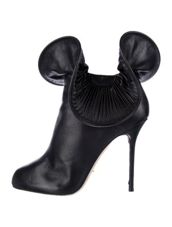 Sergio Rossi Leather Ruffle Embellishment Lace-Up Boots