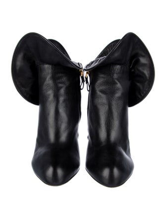 Sergio Rossi Leather Ruffle Embellishment Lace-Up Boots