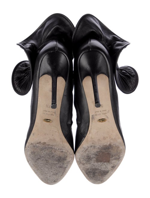 Sergio Rossi Leather Ruffle Embellishment Lace-Up Boots
