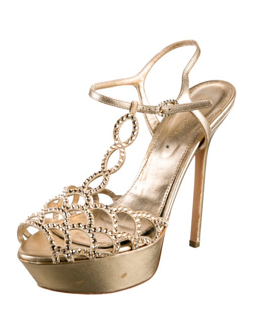 Sergio Rossi Leather Crystal Embellishments T-Strap Sandals
