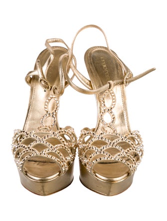 Sergio Rossi Leather Crystal Embellishments T-Strap Sandals