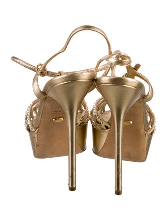 Sergio Rossi Leather Crystal Embellishments T-Strap Sandals