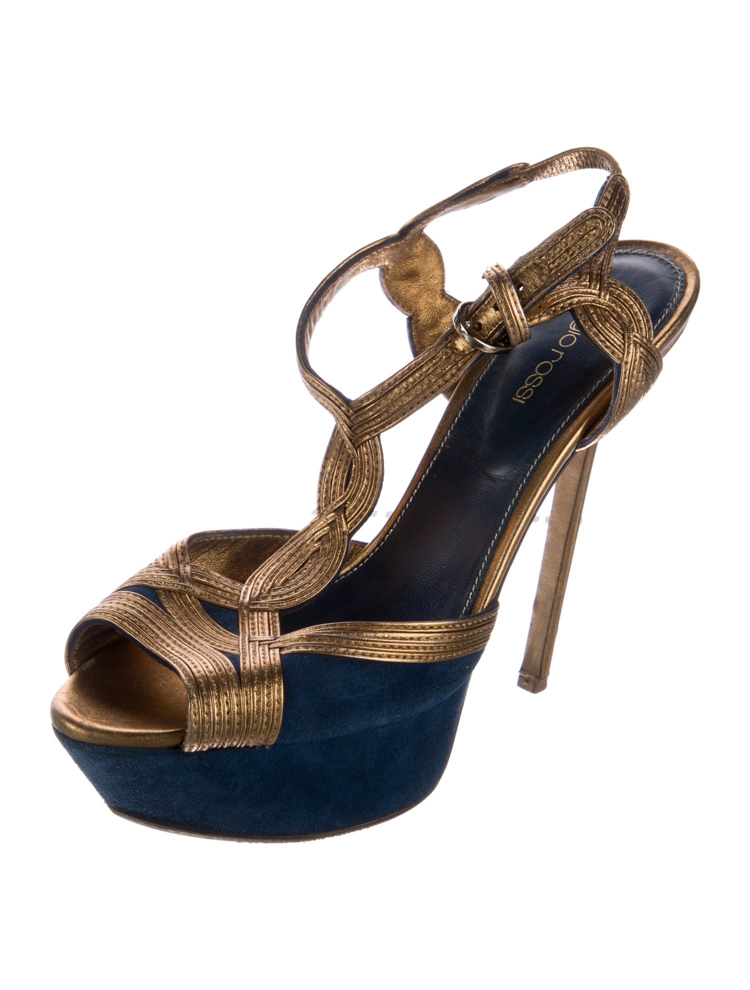 Sergio Rossi Leather Colorblock Pattern T-Strap Sandals