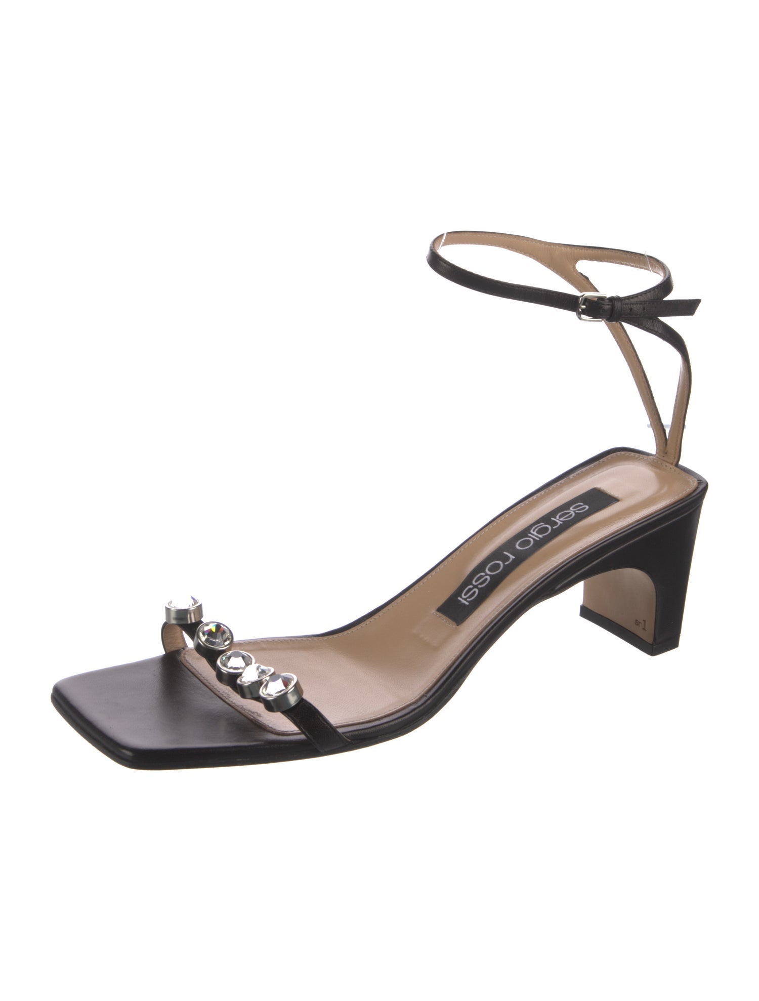 Sergio Rossi Leather Crystal Embellishments Sandals