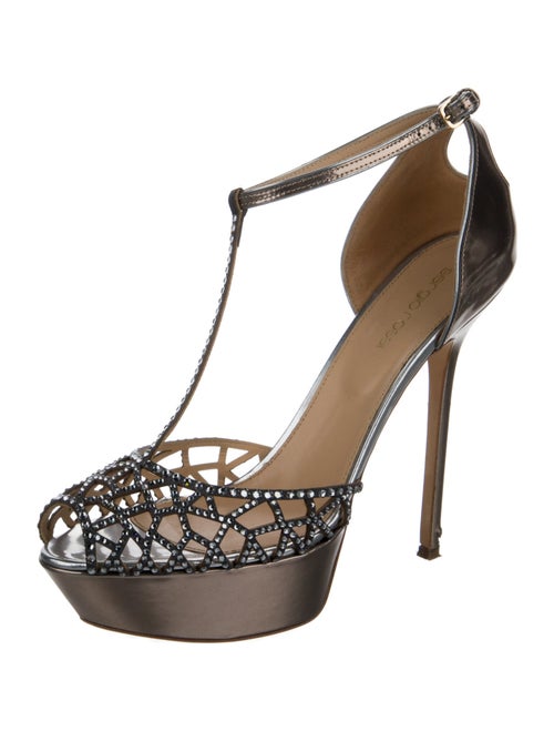Sergio Rossi Patent Leather Crystal Embellishments T-Strap Pumps