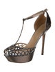 Sergio Rossi Patent Leather Crystal Embellishments T-Strap Pumps
