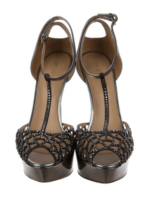Sergio Rossi Patent Leather Crystal Embellishments T-Strap Pumps