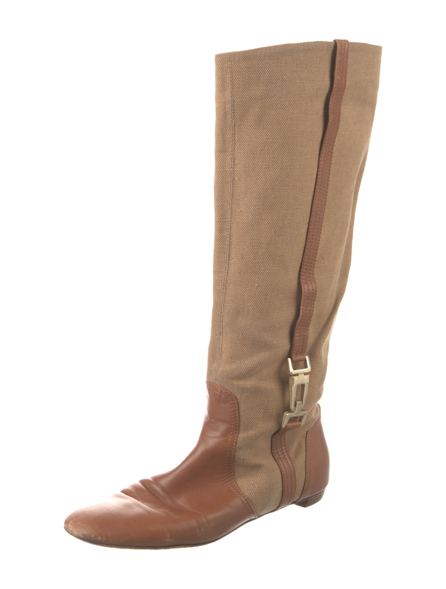 Sergio Rossi Canvas Colorblock Pattern Riding Boots
