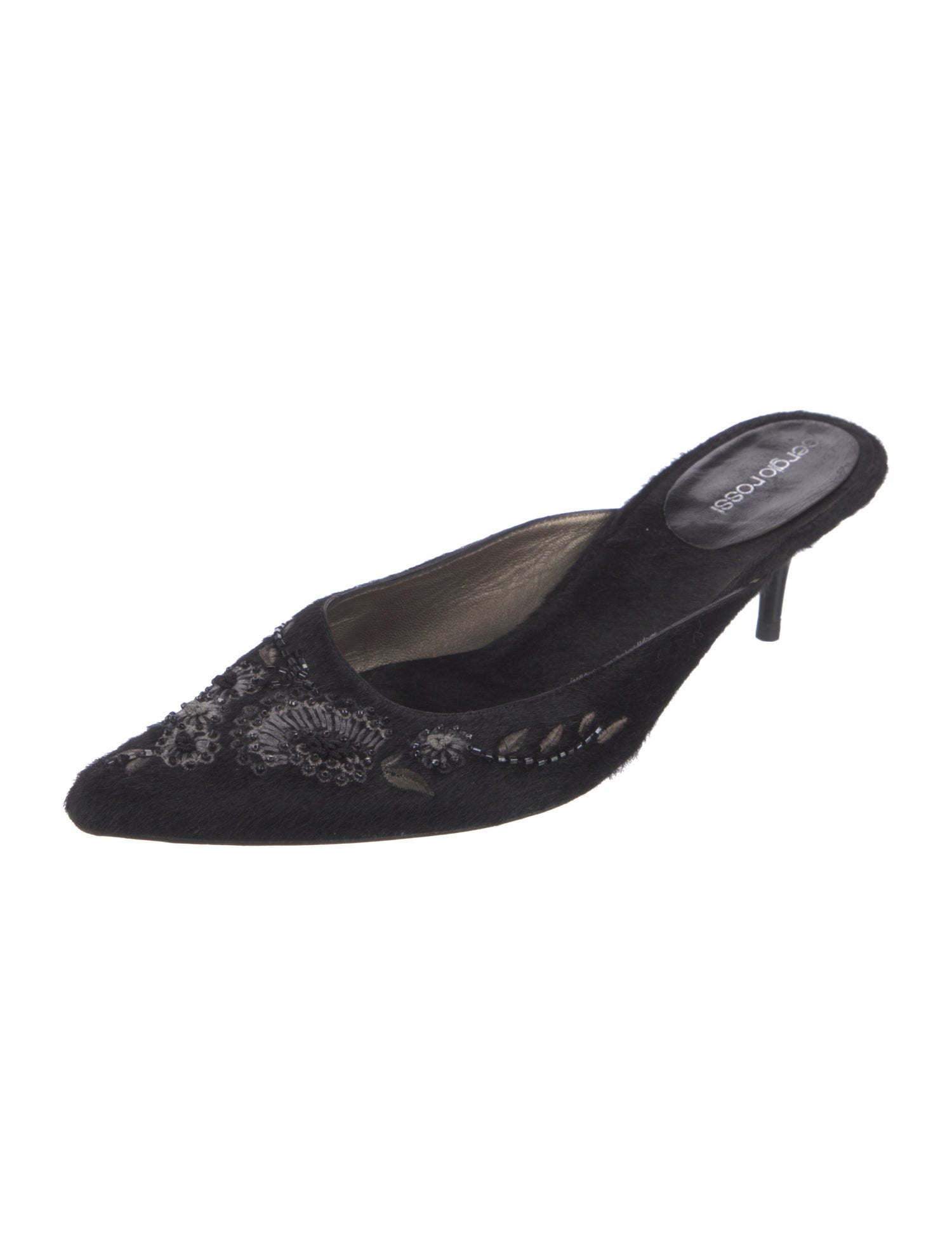 Sergio Rossi Ponyhair Embroidered Accent Mules