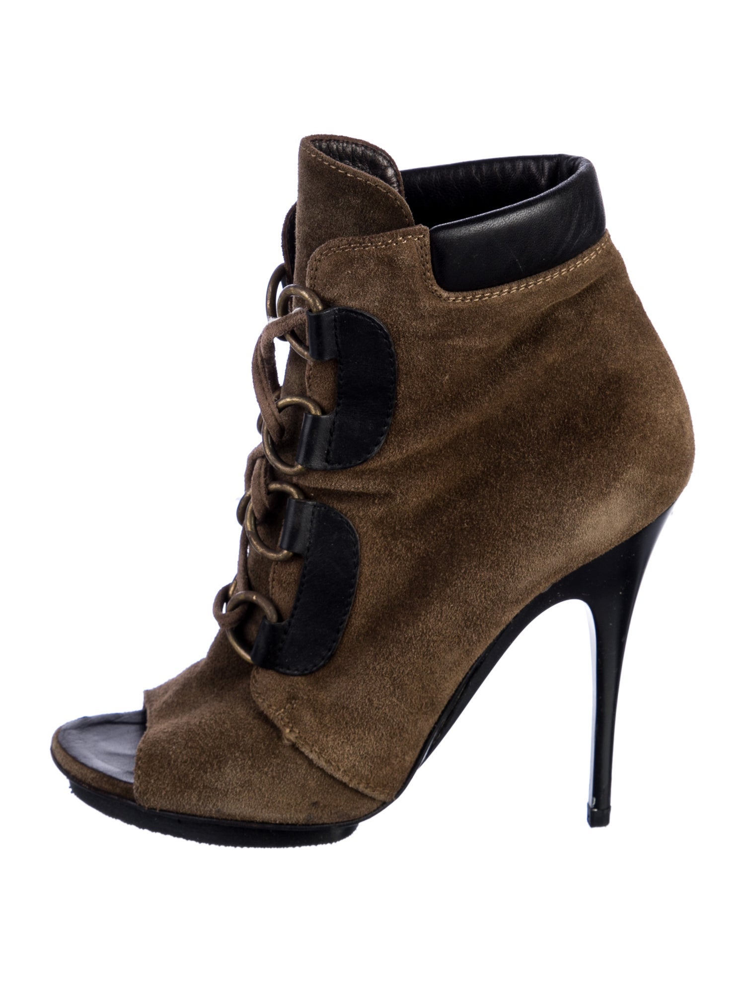 Sergio Rossi Suede Colorblock Pattern Lace-Up Boots