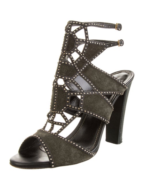 Sergio Rossi Suede Studded Accents T-Strap Pumps
