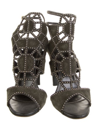 Sergio Rossi Suede Studded Accents T-Strap Pumps