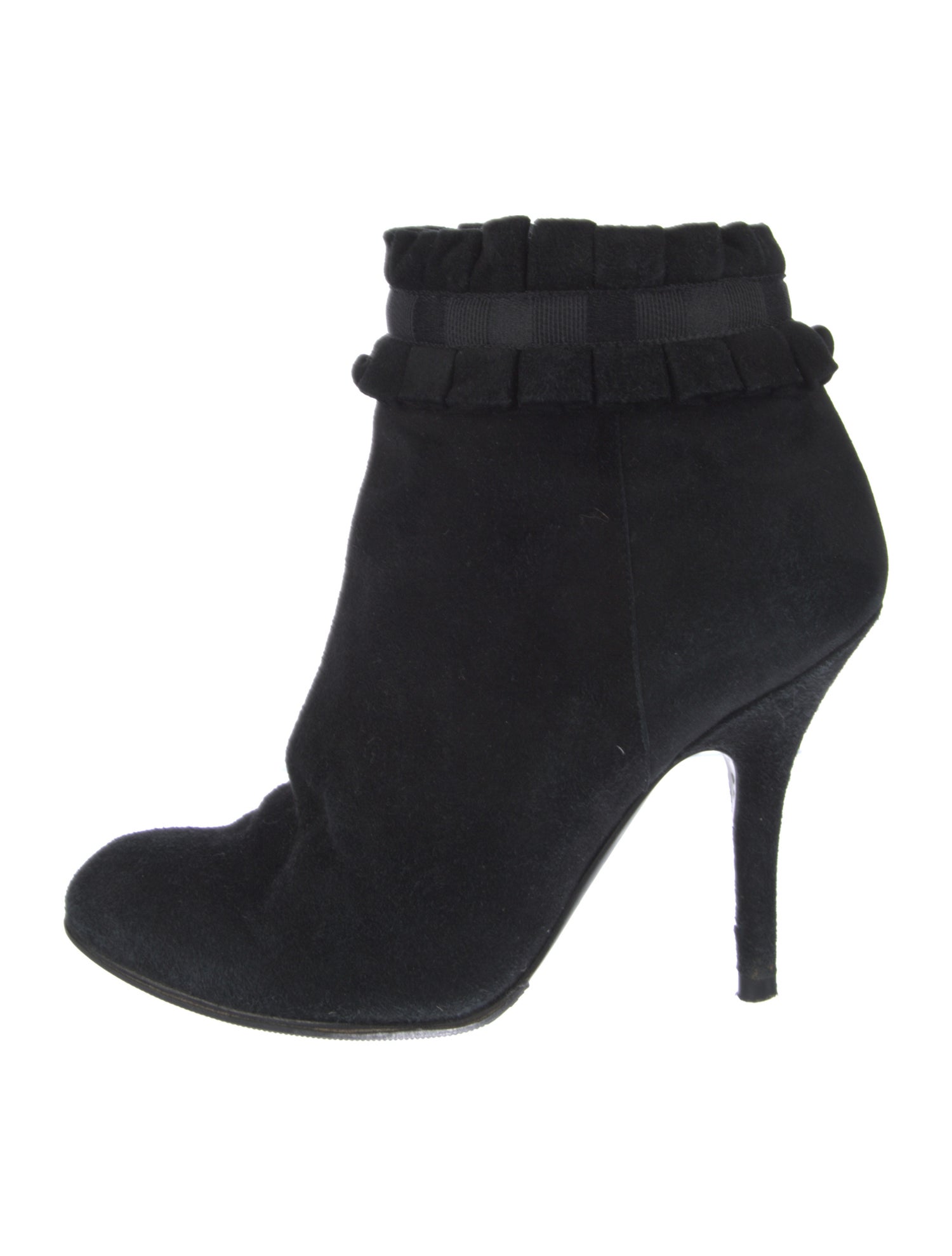 Sergio Rossi Suede Ruffle Embellishment Boots