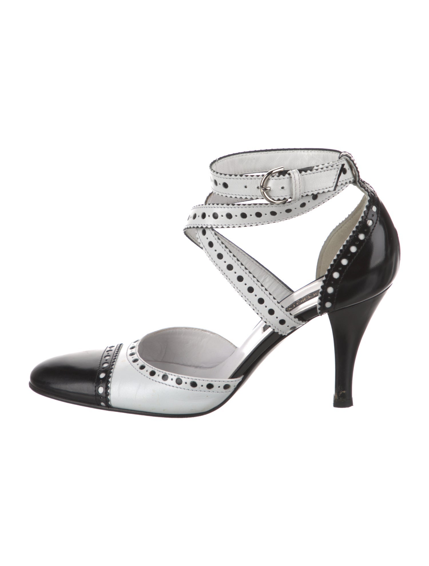 Sergio Rossi Leather Colorblock Pattern D'Orsay Pumps