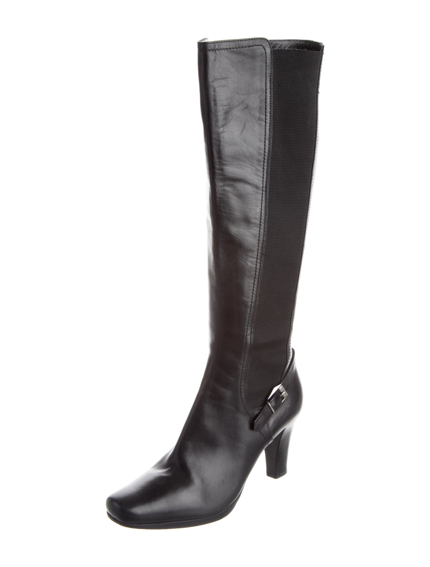 Sergio Rossi Leather Embroidered Accent Riding Boots