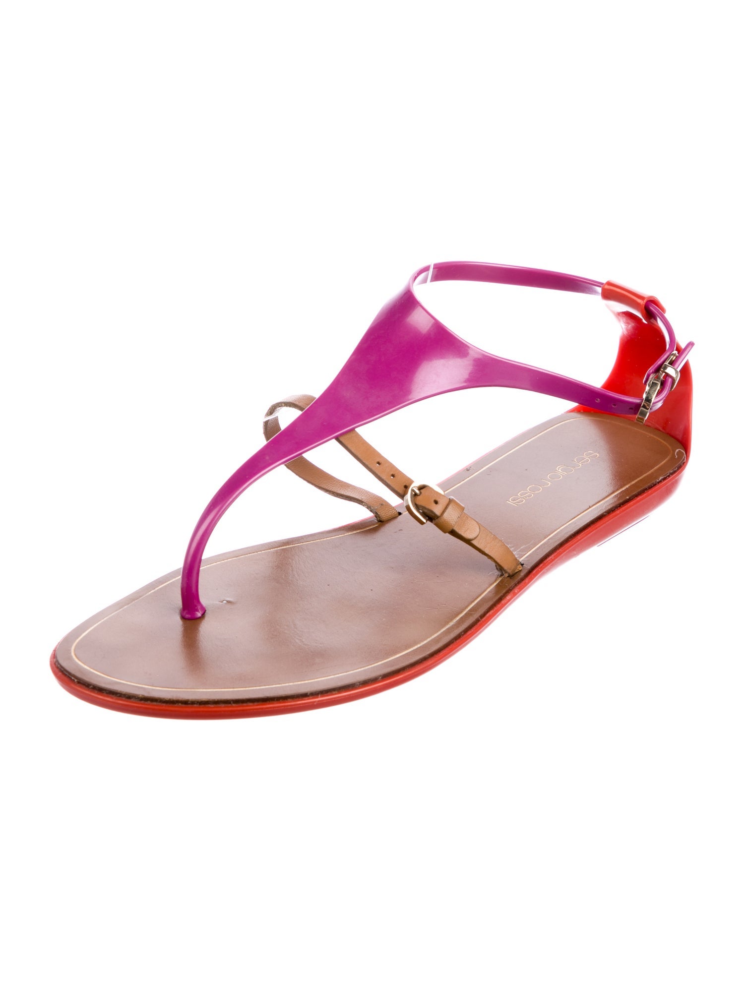 Sergio Rossi Rubber T-Strap Sandals