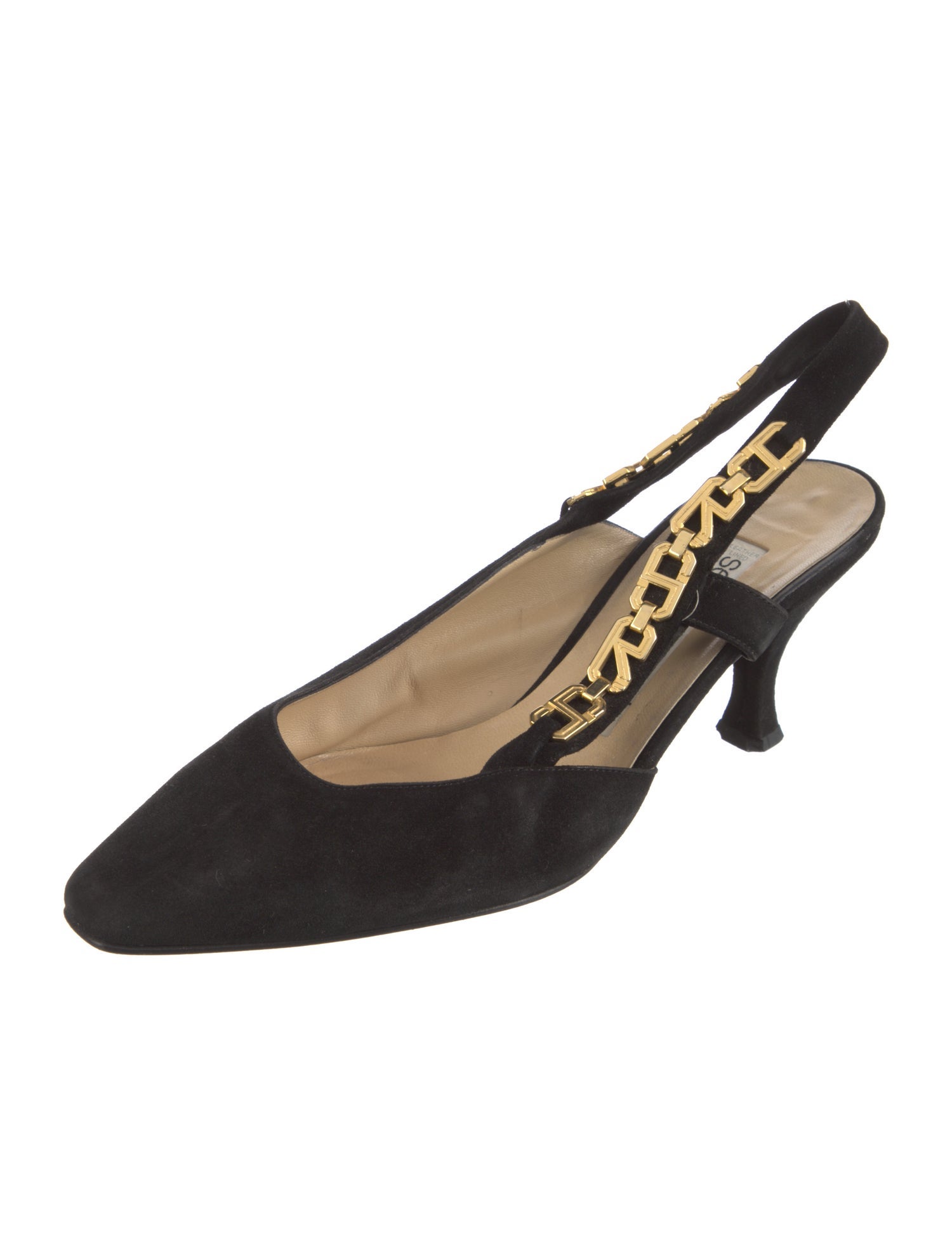 Sergio Rossi Suede Chain-Link Accents Slingback Pumps