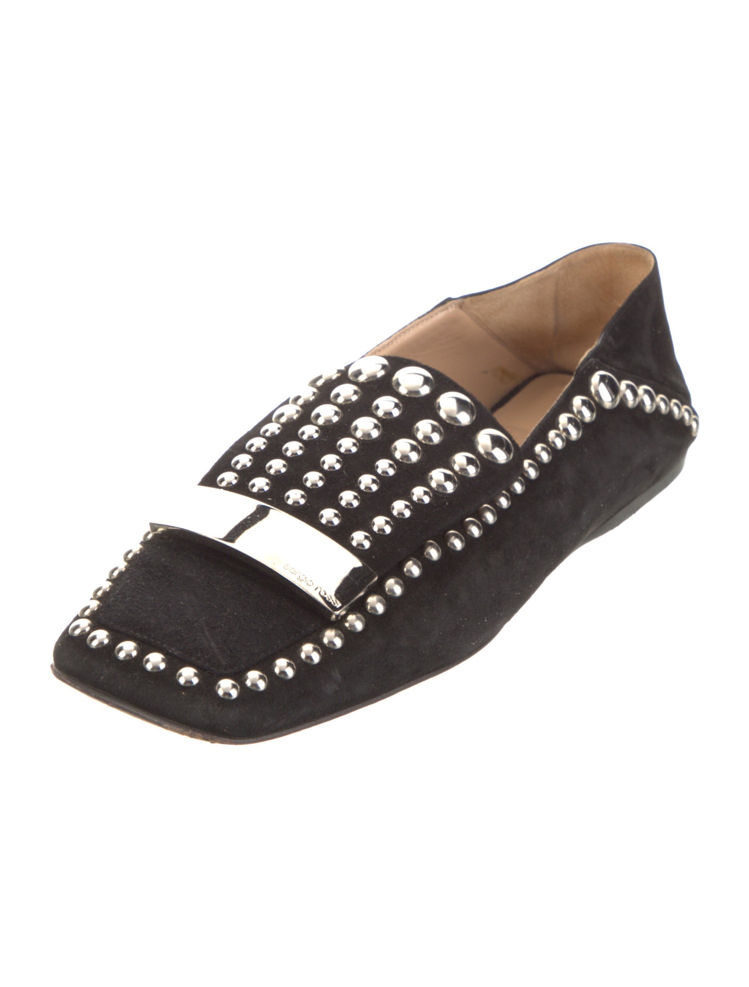 Sergio Rossi Suede Studded Accents Loafers