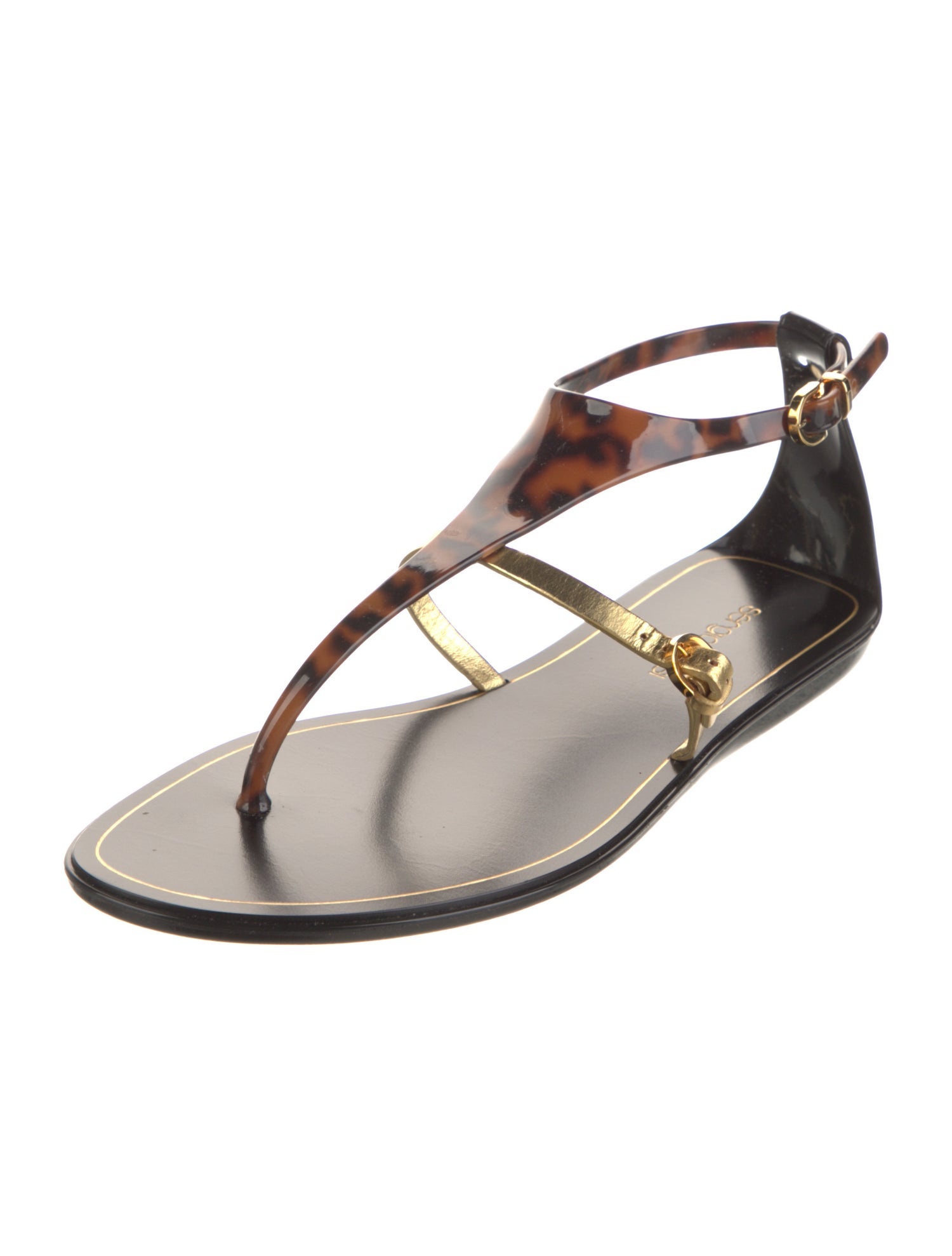 Sergio Rossi Rubber T-Strap Sandals