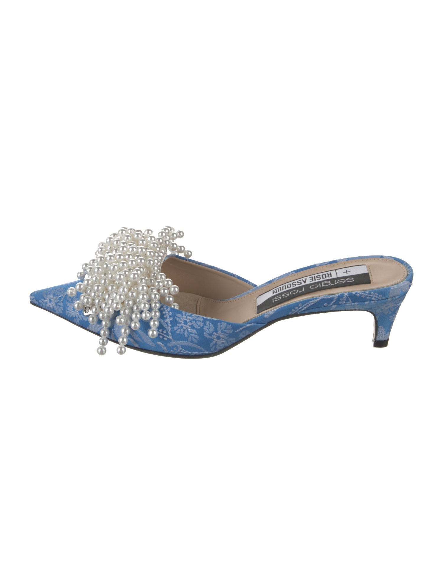 Sergio Rossi Canvas Beaded Accents Mules