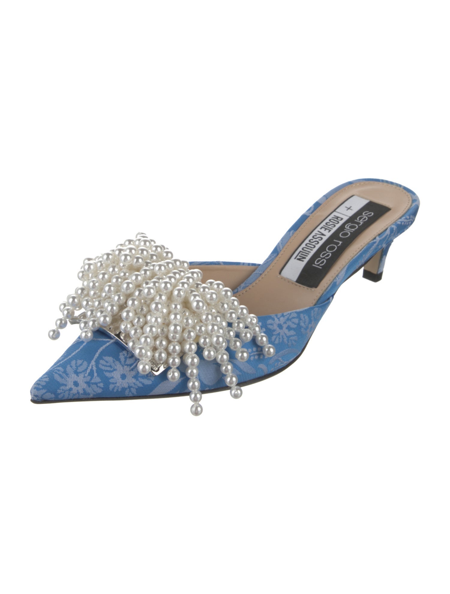 Sergio Rossi Canvas Beaded Accents Mules