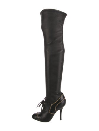 Sergio Rossi Leather Studded Accents Sock Boots
