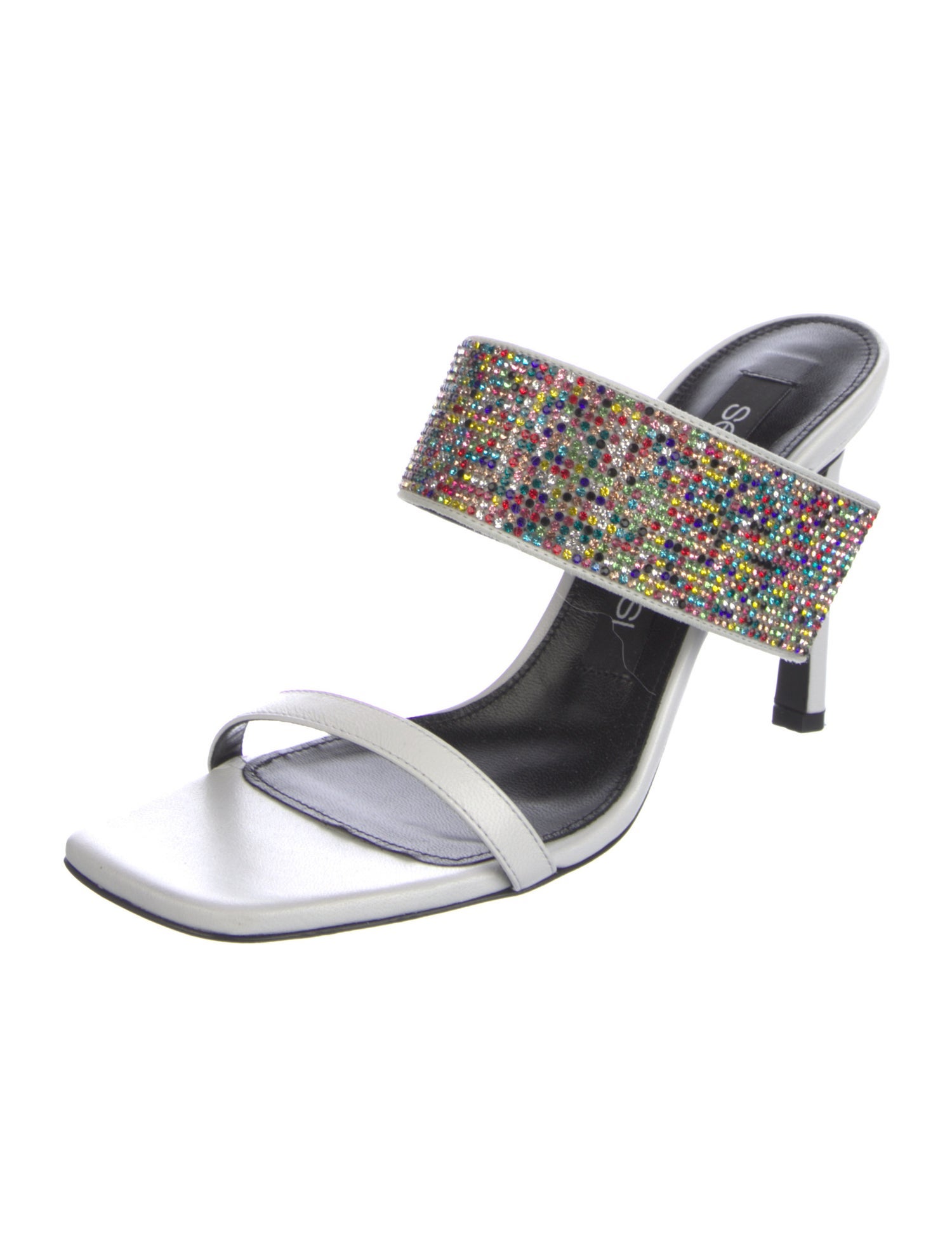 Sergio Rossi Leather Colorblock Pattern Slides