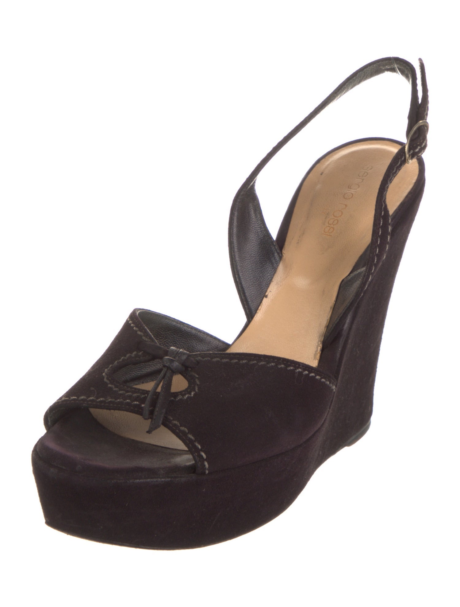 Sergio Rossi Suede Whipstitch Trim Slingback Sandals