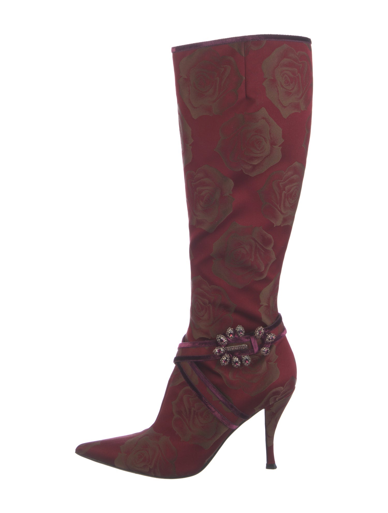Sergio Rossi Satin Floral Print Boots