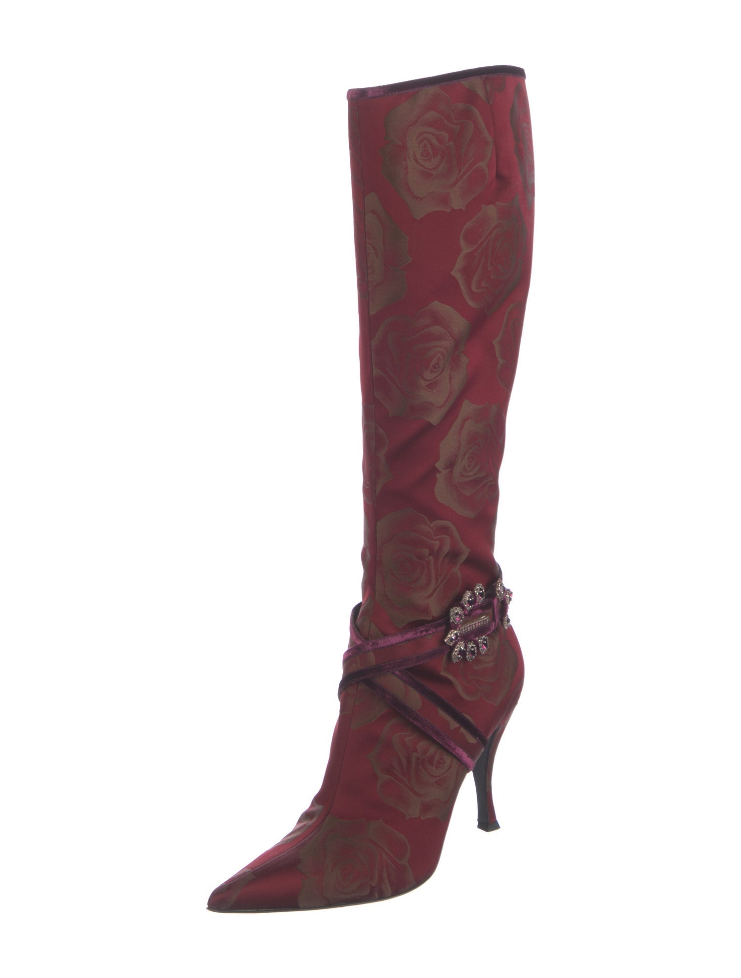 Sergio Rossi Satin Floral Print Boots
